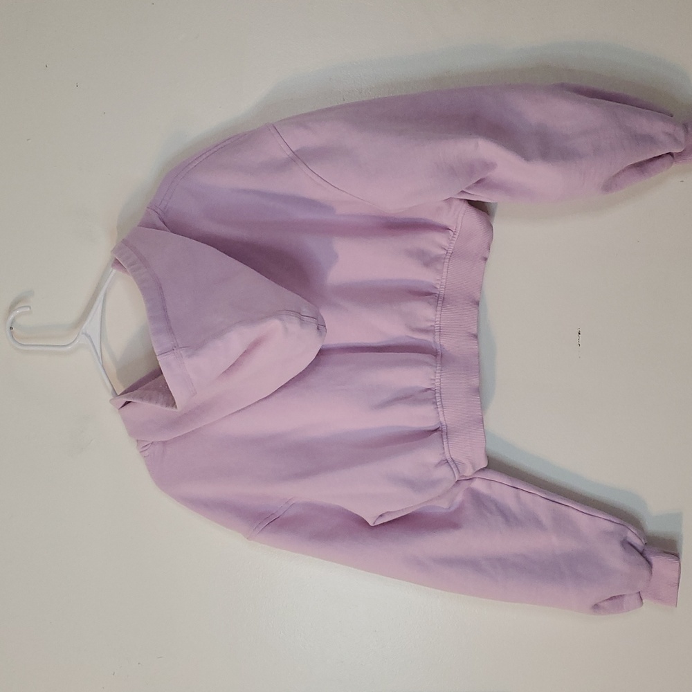 For Love & Lemons × Victoria Secret Josie Crop Hoodie Size Lg Lilac Drawstring - Picture 9 of 12